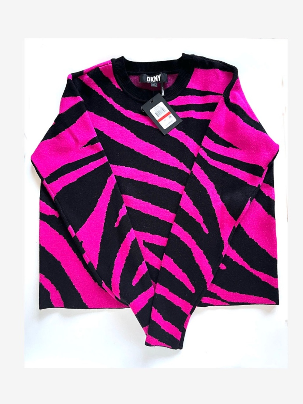 DKNY Women's Pink Zebra Print Sweater Size: XS